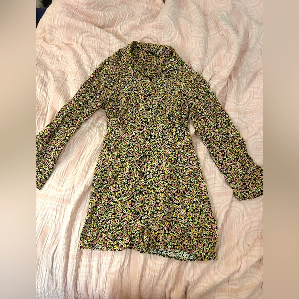 Zara Multicolor Ditsy Floral Long Sleeve Dress